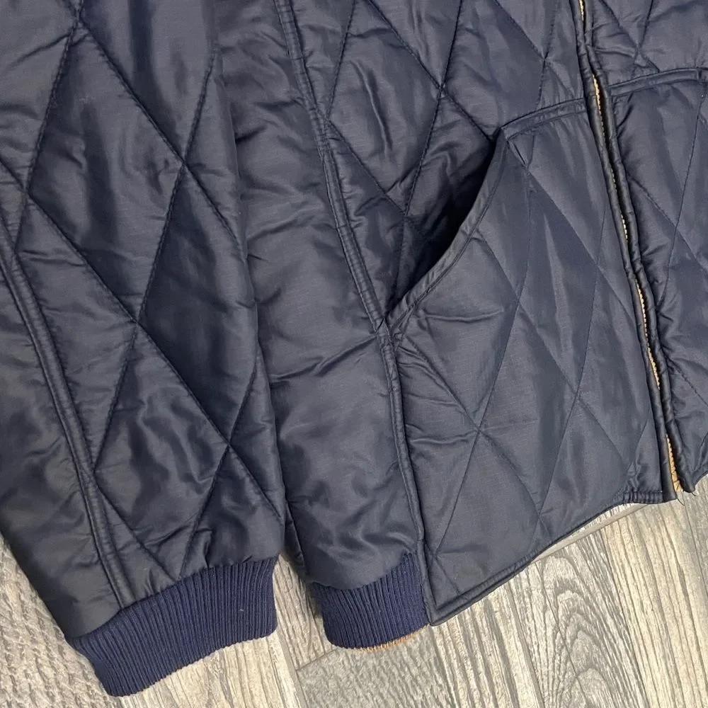🔥🔥 Vintage‎ Y2K ECKO UNLTD. Quilted Puffer Bomber Jacket - Navy Blue/Gold - Sz